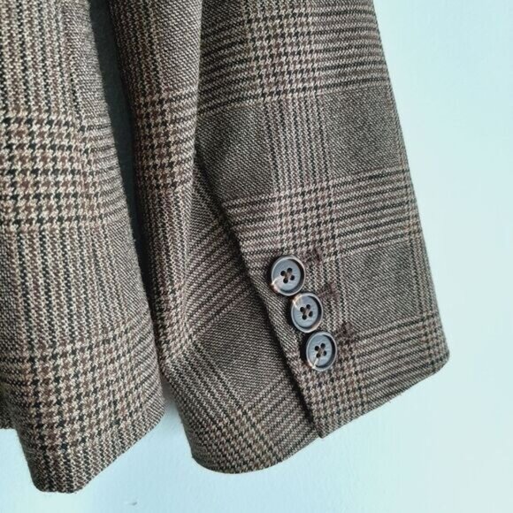 CONTEMPORAINE Simons Glen Check Plaid Blazer Jacket Tan Brown Sz 12 - Picture 11 of 14